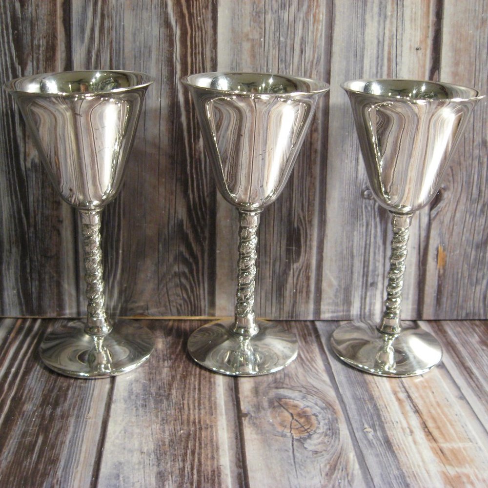 F.B. ROGERS F500 SILVERPLATE TWISTED STEM CORDIALS - THREE